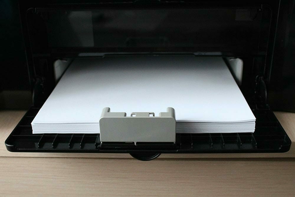 a sheet of paper in the printer