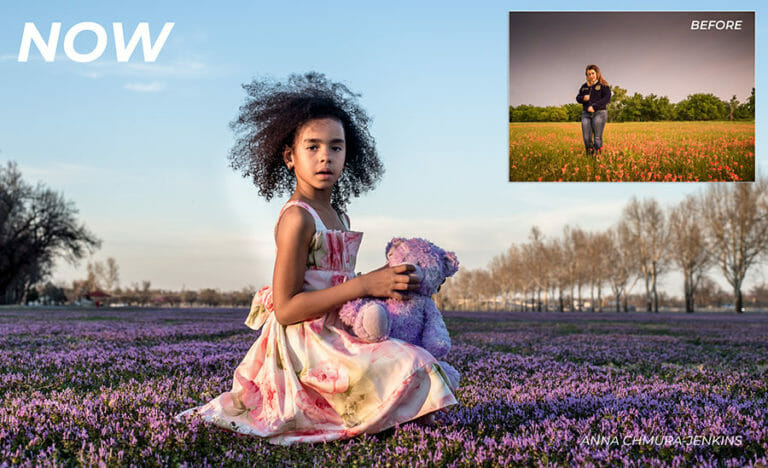 Little girl in a field holding a teddy bear photograph by Anna Chmura Jenkins